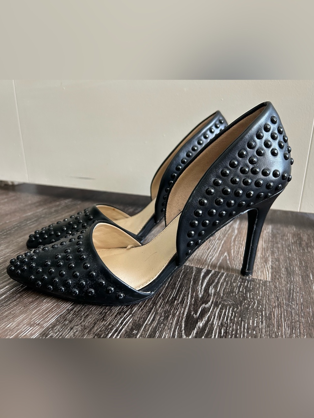 French Connection Black Studded Pointed Toe High Heels